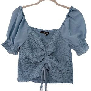 Papaya Light Blue Smocked Blouse with Puff Sleeves